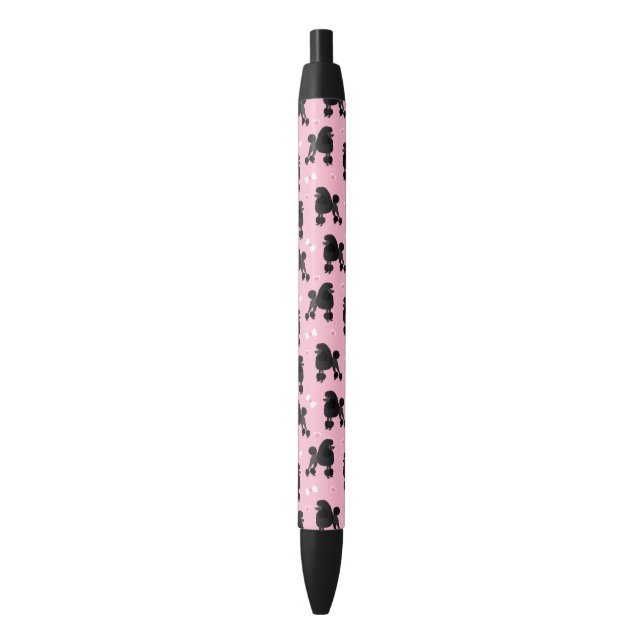 Black Poodles and Bows Pattern Pink Ink Pen (Front Vertical)