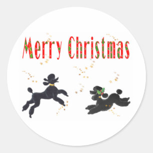 Black Poodles Playing Merry Christmas Art Stickers