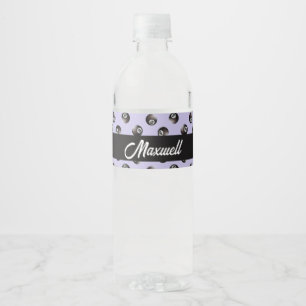 Black pool 8 balls pattern  water bottle label