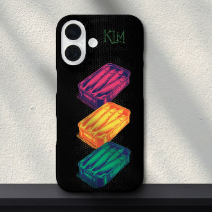 Black Pop Art Sardine Art Grunge Drawing Monogram  iPhone 16 Case