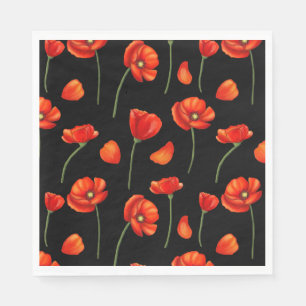 black poppy pattern napkin