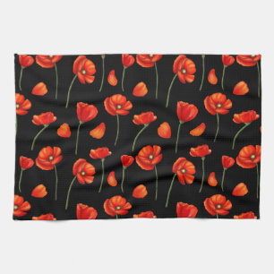 black poppy pattern tea towel