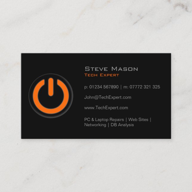 Black Power Button, Technology - Business Card (Front)