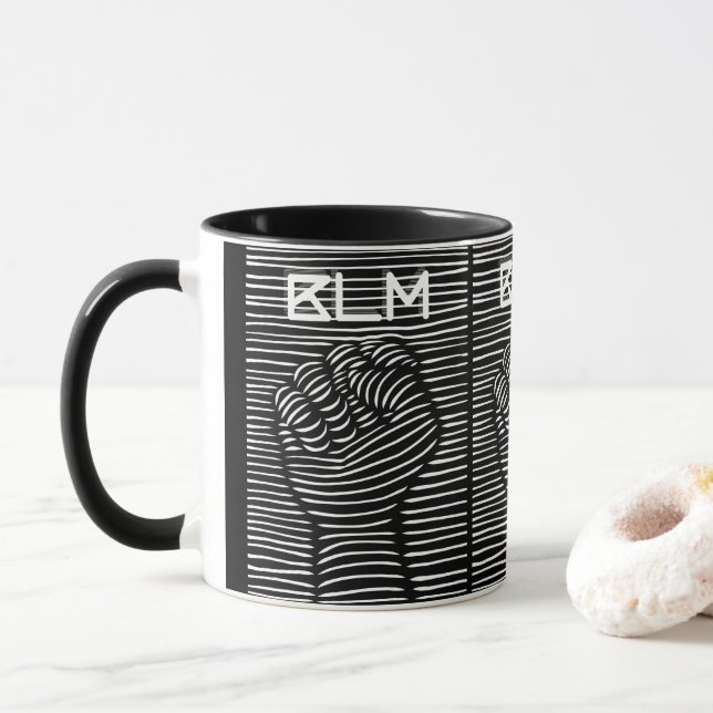 Black Power Fist Of BLM - Black History Month  Mug (With Donut)
