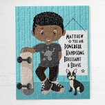 Black Powerful and Brave Boy Jigsaw Puzzle<br><div class="desc">Personalised Multicultural Puzzle with positive affirming message for children. Please check out more of my personalised gifts.</div>