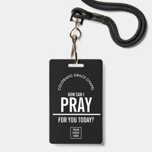 Black prayer church volunteers id badge with logo