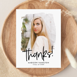 Black   Preppy Script Photo Graduation Thank You Postcard
