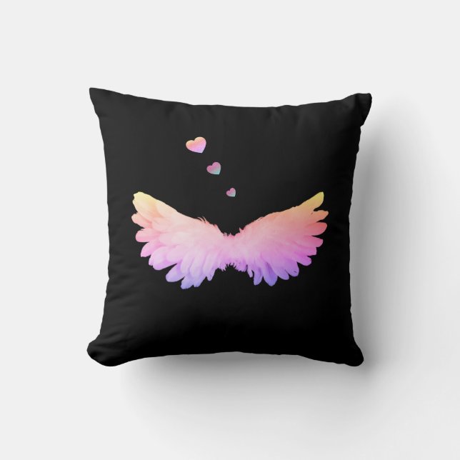 Black pretty angel wing pillow (Front)