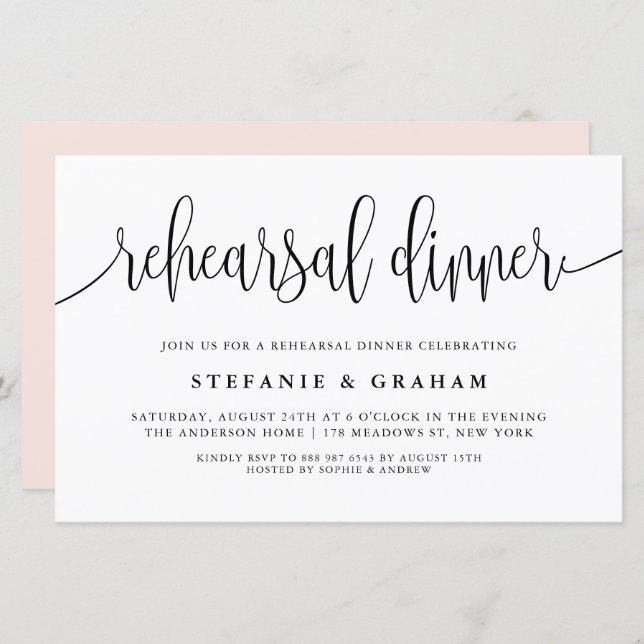 Black Pretty Calligraphy Simple Rehearsal Dinner (Front/Back)