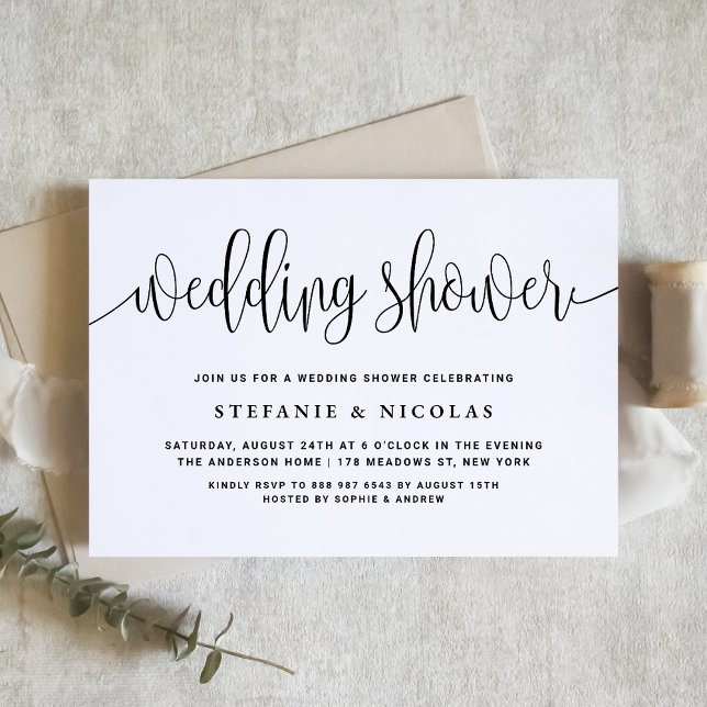 Black Pretty Calligraphy Wedding Shower Invitation (Creator Uploaded)