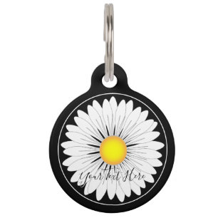 Black Pretty Little Daisy Round Pet ID Tag