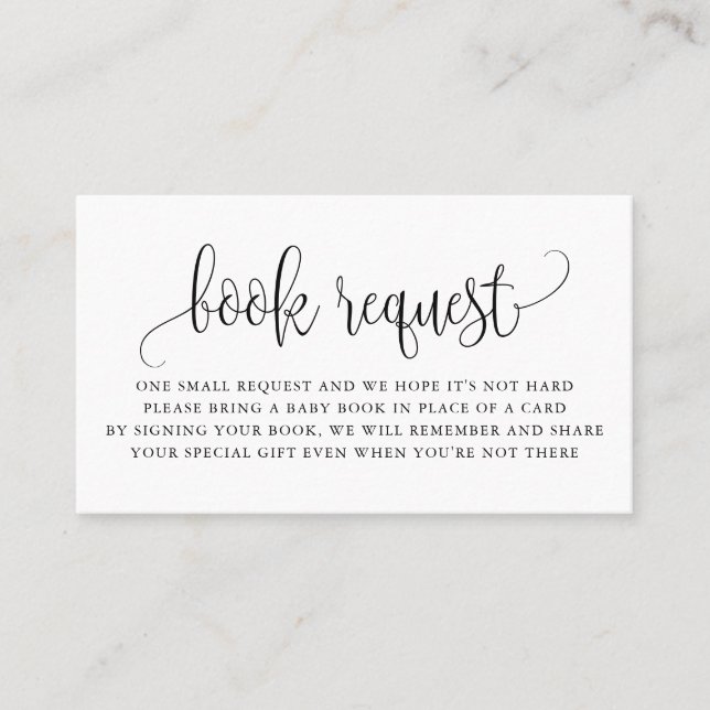 Black Pretty Script Baby Shower Book Request Card (Front)