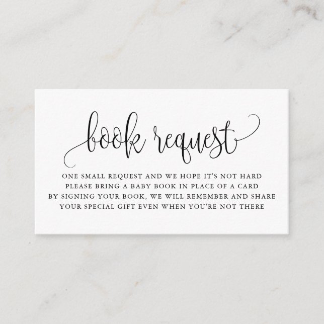 Black Pretty Script Baby Shower Book Request Enclosure Card (Front)