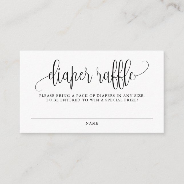 Black Pretty Script Baby Shower Diaper Raffle Enclosure Card (Front)