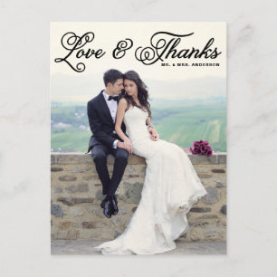 Black Pretty Script Wedding Thank You Postcard