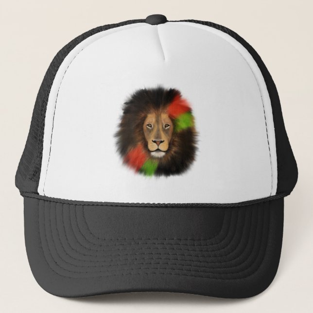 black pride lion red green unity jungle cat king  trucker hat (Front)