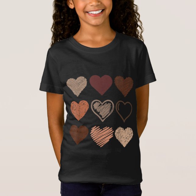 Black Pride Melanin Skin Tone Hearts Black History T-Shirt (Front)