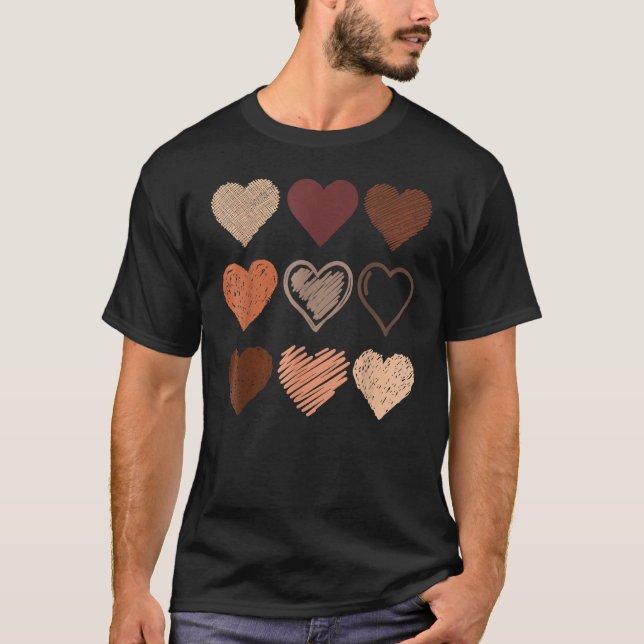 Black Pride Melanin Skin Tone Hearts Black-History T-Shirt (Front)