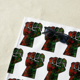 black pride red green fist pan African flag unity Beach Towel