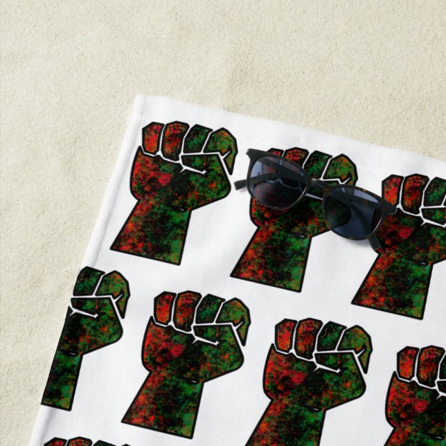 black pride red green fist pan African flag unity  Beach Towel (In Situ)