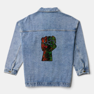 black pride red green fist pan African flag unity Denim Jacket