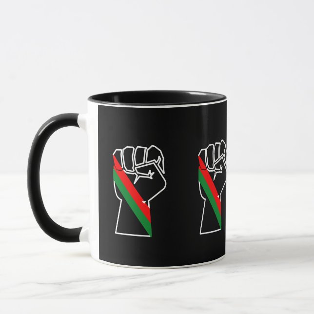 black pride red green fist pan African flag unity  Mug (Left)