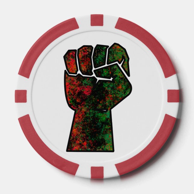 black pride red green fist pan African flag unity  Poker Chips (Front)