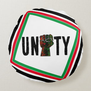 black pride red green fist pan African flag unity  Round Cushion
