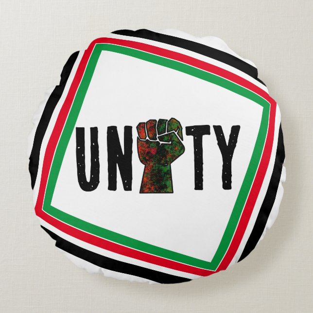 black pride red green fist pan African flag unity  Round Cushion (Front)