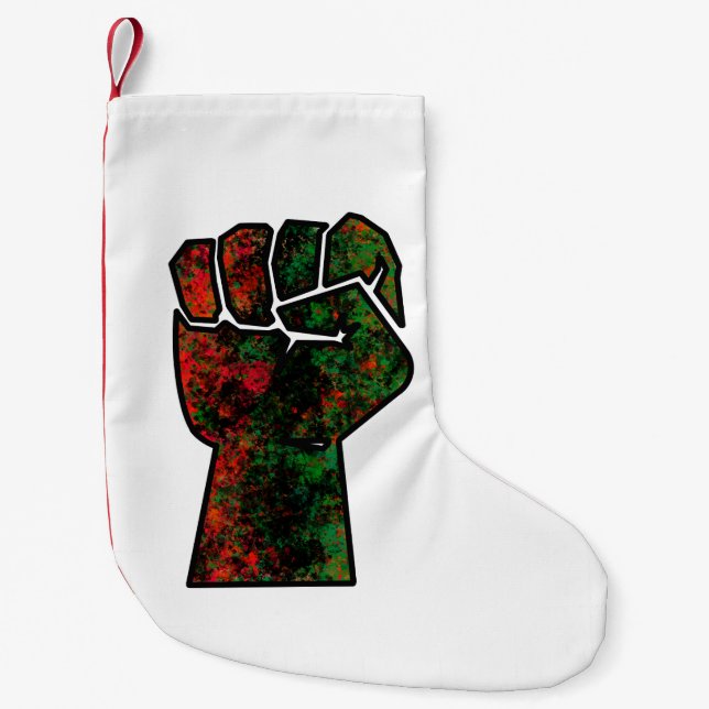 black pride red green fist pan African flag unity  Small Christmas Stocking (Front)