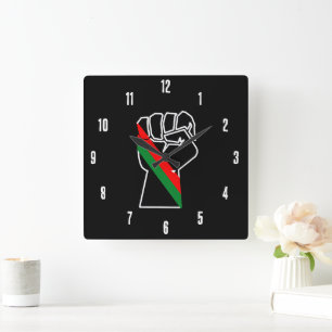 black pride red green fist pan African flag unity Square Wall Clock