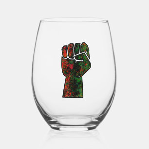 black pride red green fist pan African flag unity  Stemless Wine Glass