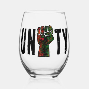 black pride red green fist pan African flag unity  Stemless Wine Glass