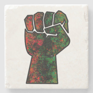 black pride red green fist pan African flag unity  Stone Coaster