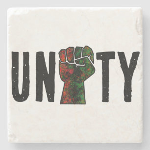 black pride red green fist pan African flag unity  Stone Coaster