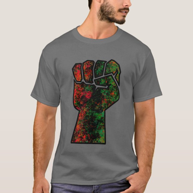 black pride red green fist pan African flag unity  T-Shirt (Front)