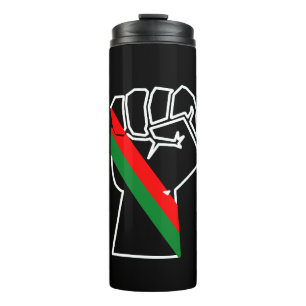 black pride red green fist pan African flag unity Thermal Tumbler