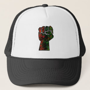 black pride red green fist pan African flag unity Trucker Hat