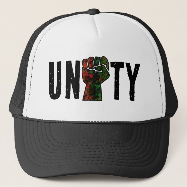 black pride red green fist pan African flag unity  Trucker Hat (Front)