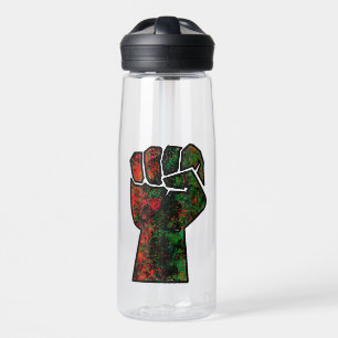 black pride red green fist pan African flag unity Water Bottle