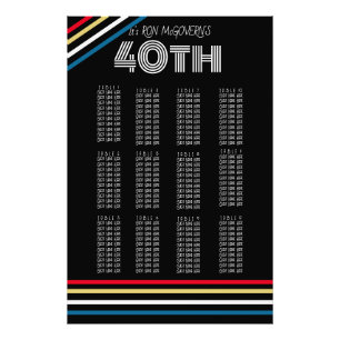 Black & Primary 40th Retro Stripe Seating Chart Photo Print