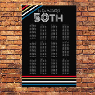 Black & Primary 50th Retro Stripe Seating Chart  Photo Print