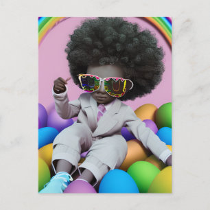 Black Prince Melanin Boys Easter Egg Hunt Rainbow Postcard