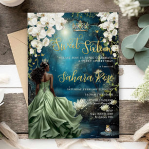 Black Princess and Frog Enchanted Forest Sweet 16 Invitation