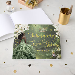 Black Princess and Frog Sage Green Dress Sweet 16 Guest Book