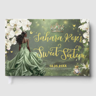Black Princess and Frog Sage Green Dress Sweet 16 Guest Book