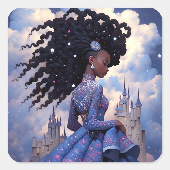 Black Princess Fantasy Art Square Sticker (Front)