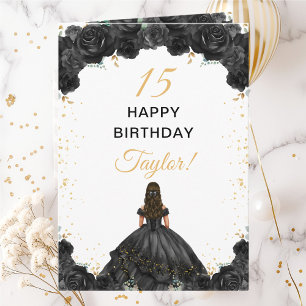 Black Princess Floral Happy Birthday Card