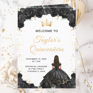 Black Princess Floral Quinceañera Program Programme