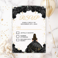 Black Princess Floral Quinceañera